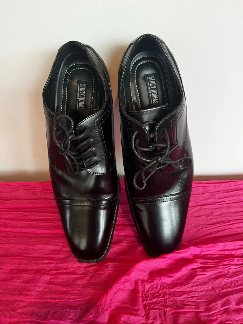 Stacy Adams Black Leather Cap-Toe Derby Oxfords
